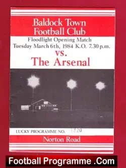 Baldock Town v Arsenal 1984 - Friendly Match - football programme