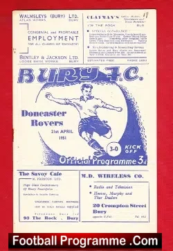 Bury v Doncaster Rovers 1951 - football programme