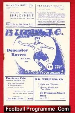 Bury v Doncaster Rovers 1951 - football programme