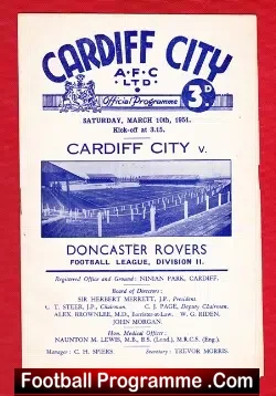 Cardiff City v Doncaster Rovers 1951 - football programme