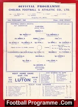 Chelsea v Watford 1945 - Football League Cup War Time - football programme