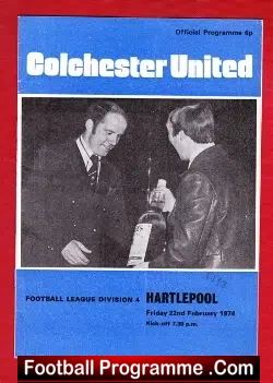 Colchester United v Hartlepool United 1974 - football programme