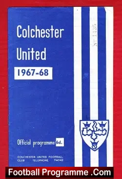 Colchester United v Shrewsbury Town 1968 - football programme