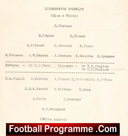 Corinthian Casuals v Kjobenhavns Boldklub 1947 – Denmark Team