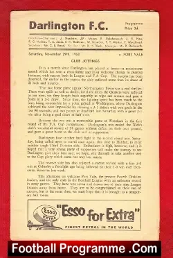 Darlington v Port Vale 1958 - football programme