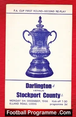 Darlington v Stockport County 1966 - FA CUp Replay at Leeds - football programme