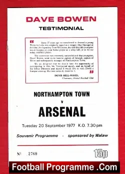 Dave Bowen Testimonial Benefit Northampton Town 1977  + Arsenal