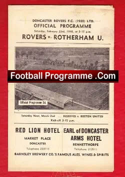 Doncaster Rovers v Rotherham United 1946 - football programme