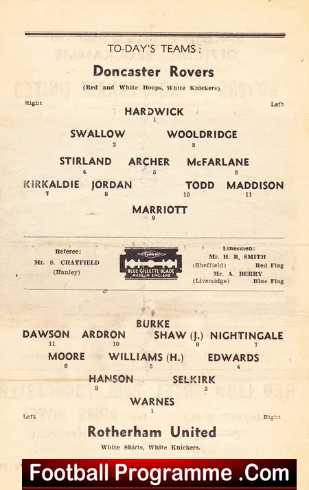 Doncaster Rovers v Rotherham United 1946 – Official Programme