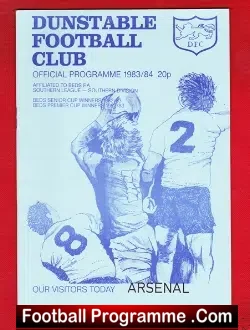 Dunstable Town v Arsenal 1983 - Friendly Match - football programme