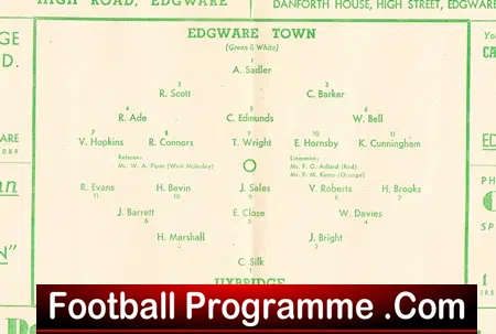 Edgware Town v Uxbridge 1954