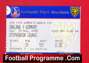 England Ladies v Germany 2002 – Womens Football World Cup Ticket