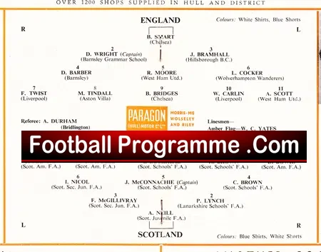 England v Scotland 1958 – Youth Match Hull City + Bobby Moore