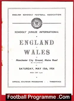 England v Wales 1954 – Schoolboys Game Maine Road Man City