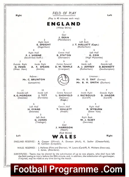 England v Wales 1954 – Schools Match Manchester City Maine Road