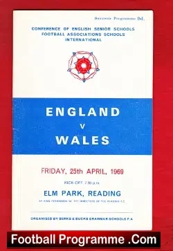 England v Wales 1969 - Youth Match at Elm Park Reading - football programme