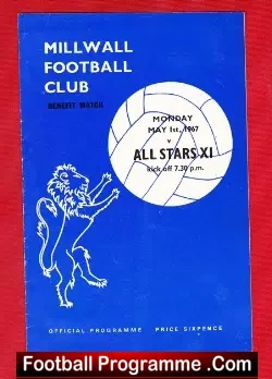 Harry Cripps + Wilson Testimonial Benefit Match Millwall 1967 - football programme