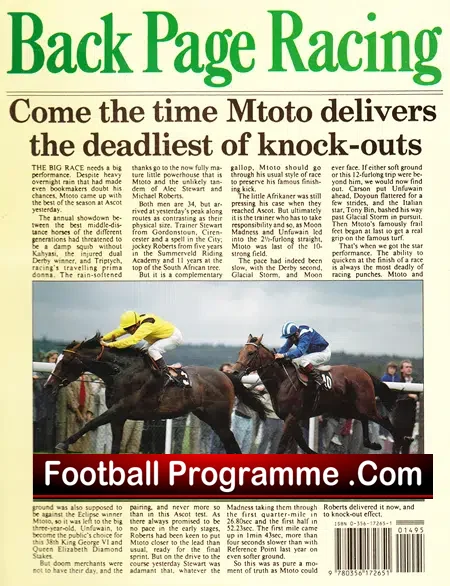 Horse Racing Book – Back Page Racing – George Plumptre 1989