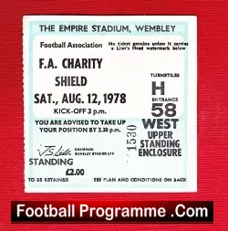 Ipswich Town v Nottingham Forest 1978 – Charity Shield Ticket