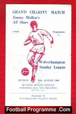 Jimmy Mullen All Stars v Wolverhampton Sunday League 1968 - PLUS - football programme
