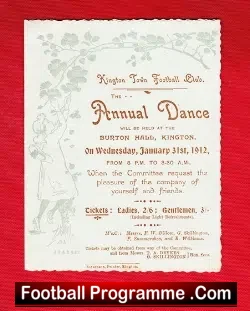 Kington Town Football Club Annual Dance Ticket 1912