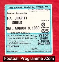 Liverpool v West Ham United 1980 – Charity Shield Ticket