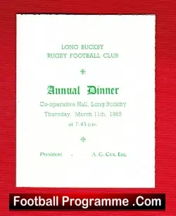 Long Buckby Rugby Football Club Annual Dinner Menu 1965