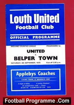Louth United v Belper Town 1975 - Midlands League - football programme