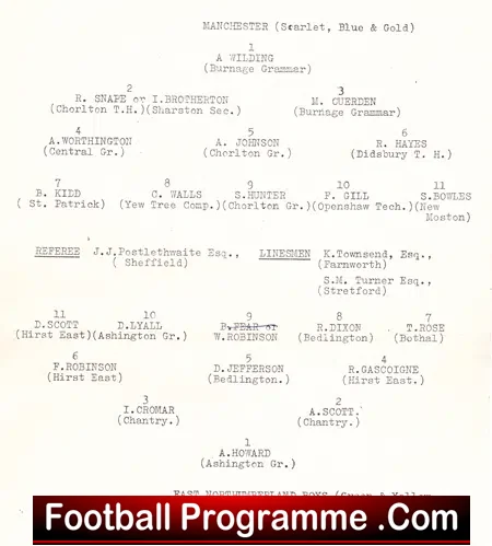 Manchester Boys v East Northumberland 1964 – at Man City