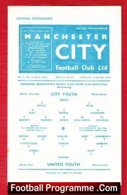 Manchester City v Manchester United 1964 George Best Youth Semi Final
