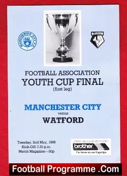 Manchester City v Watford 1989 - Youth Cup Final First Leg - football programme