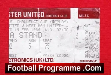 Manchester United v West Ham United 1986 – Ticket Replay Match