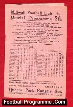 Millwall v Doncaster Rovers 1948 – 1940s Football Programme