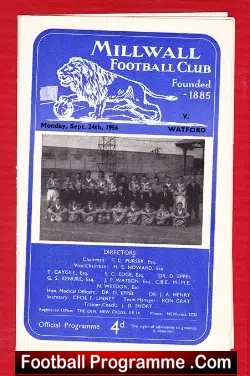 Millwall v Watford 1956 - football programme