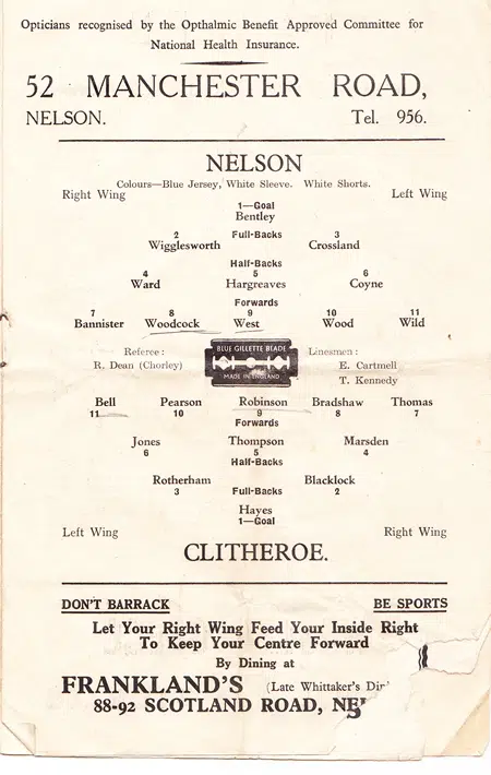 Nelson v Clithero 1947 – Seedhill Ground 1940s