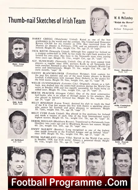 Northern Ireland v Scotland 1959 - Belfast - NI