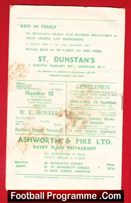 Norwich City v Ipswich Town 1956 – Norfolk Derby Match
