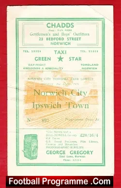 Norwich City v Ipswich Town 1956 – Norfolk Derby Match