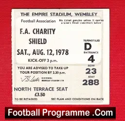 Nottingham Forest v Ipswich Town 1978 – Charity Shield Ticket