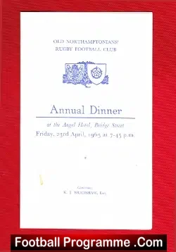 Old Northamton Rugby Football Club Annual Dinner Menu 1965 - sports memorabilia