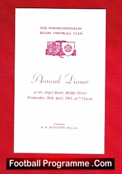 Old Northamton Rugby Football Club Annual Dinner Menu 1961 - sports memorabilia