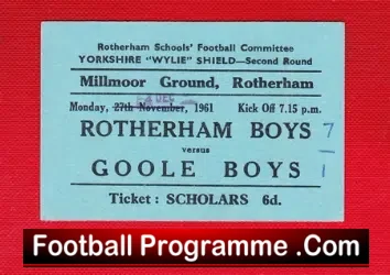 Rotherham Boys v Goole Boys 1961 – Football Ticket