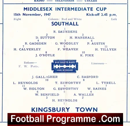 Southall v Kingsbury Town 1947 – Middlesex Intermediate Cup