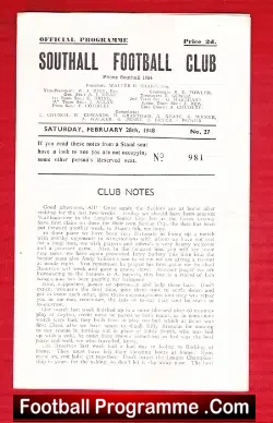 Southall v Kingstonians 1948 – Friendly Match
