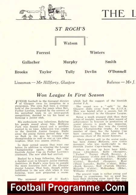 St Roch’s v Ashfield 1953 – Coronation Cup Final