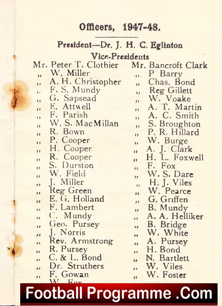 Street Football Club Season Ticket Press Comp 1947 – 1948