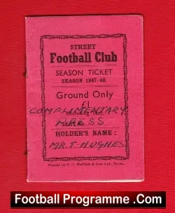 Street Football Club Season Ticket Press Comp 1947 – 1948