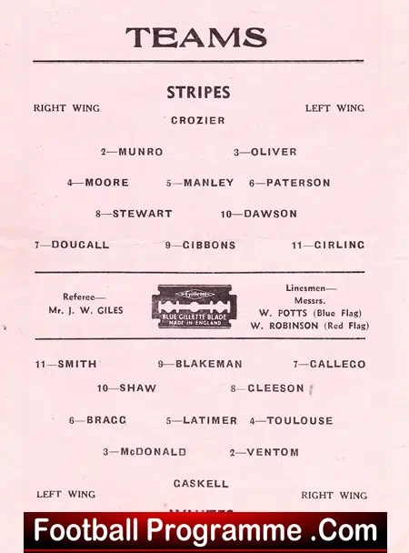 Stripes v Whites 1947 – Public Trial Match At Brentford