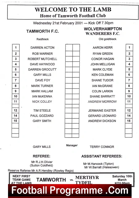 Tamworth v Wolves 2001 – Birmingham Senior Cup
