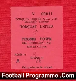 Torquay United v Frome Town 1970 – Football Ticket Plainmoor